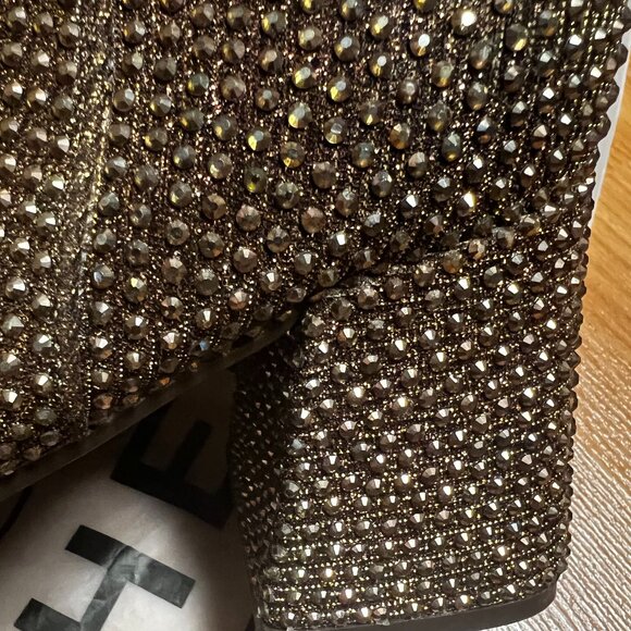 NWOT - Rhinestone Decor Chunky Heel Short Boots in Brown/Gold (Size 7) - Picture 13 of 14